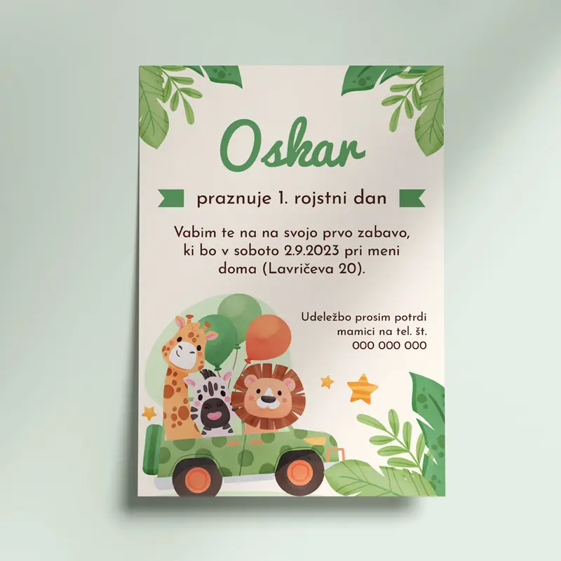 E-vabilo za otroški rojstni dan: Safari
